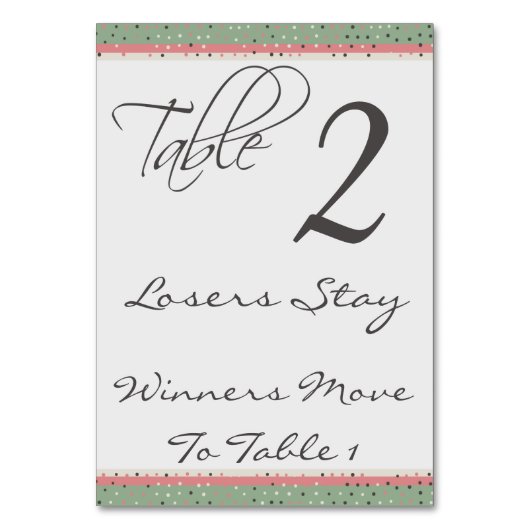 Fun Polka Dots Stilvolle Bunco Table Card #2 Tischnummer (Rückseite)