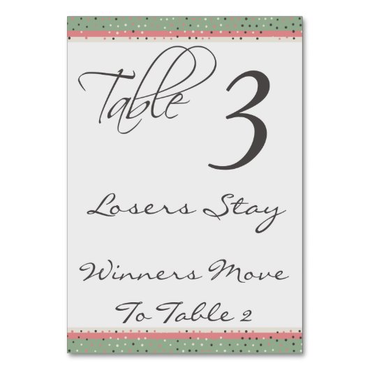 Fun Polka Dots Stilvolle Bunco Table Card #3 Tischnummer (Rückseite)