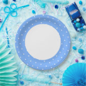 Fun Polka Dotted Light Blue Außenring auf Weiß Pappteller (Party)