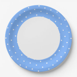 Fun Polka Dotted Light Blue Außenring auf Weiß Pappteller