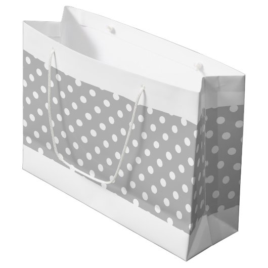 Fun Polka Punkte auf hellgrauen, weißen Streifen Große Geschenktüte (Vorderseite Schrägansicht)