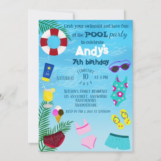 Fun Pool Geburtstagsparty Einladung (Vorderseite)