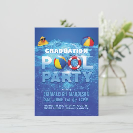 Fun Pool Party Abschluss Einladung (Stehend Vorderseite)