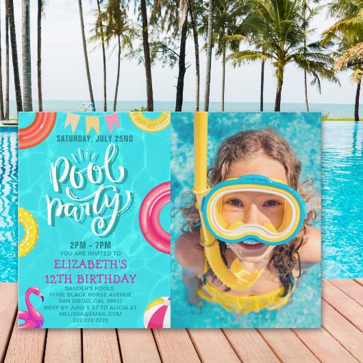 Fun Pool Party Birthday With Photo – Summer Splash Einladung