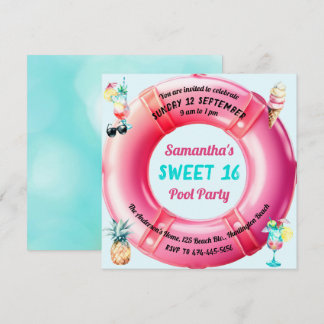 Fun Pool Party Cocktails Ananas Sweet 16 Niedlich Einladung
