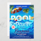 Fun Pool Party Helle tropische schwimmen Geburtsta Einladung (Vorne/Hinten)