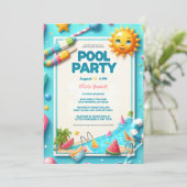 Fun Pool Party Kinderdusche mit Niedlichen Sommers Ankündigung (Stehend Vorderseite)