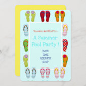 Fun Pool Party niedlich und modern Flip Flops Einladung (Vorne/Hinten)