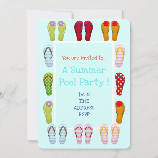 Fun Pool Party niedlich und modern Flip Flops Einladung (Vorderseite)