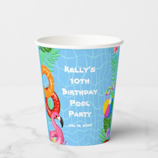 Fun Pool Party Schwimmen Geburtstag Pappbecher (Rückseite)