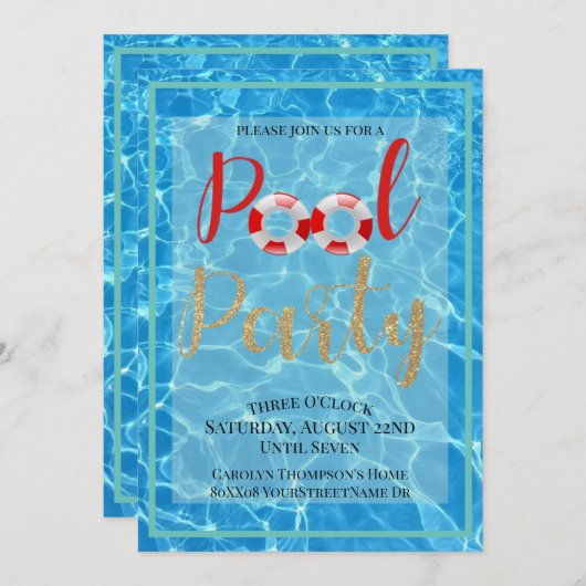 Fun Pool Party Wasserthema Einladung (Vorne/Hinten)