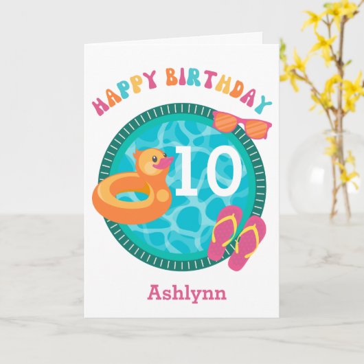Fun Pool Sommer 10. Geburtstag Karte (Gelbe Blume)