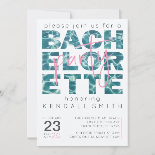 Fun Pool und Tropical Theme Junggeselinnen-Abschie Einladung (Vorderseite)