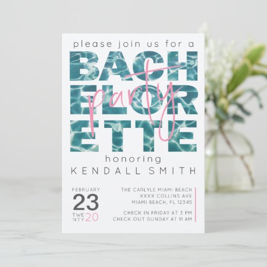 Fun Pool und Tropical Theme Junggeselinnen-Abschie Einladung (Stehend Vorderseite)