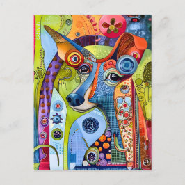 Fun pop-art dog portrait with bright colors. postkarte
