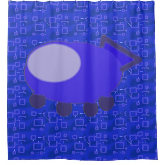 Fun Popcorn Anime Blue Spaceship Duschvorhang (Vorderseite)