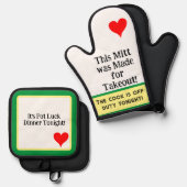 Fun Pot Luck Abendessen Gelb Grün Ofenhandschuh & Topflappen-Set (Vorderseite/Rückseite)