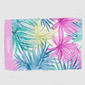 Fun Preppy Monogram Tropical Verlass Pattern Pink Golfhandtuch (Horizontal)