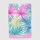 Fun Preppy Monogram Tropical Verlass Pattern Pink Golfhandtuch (Vorderseite)