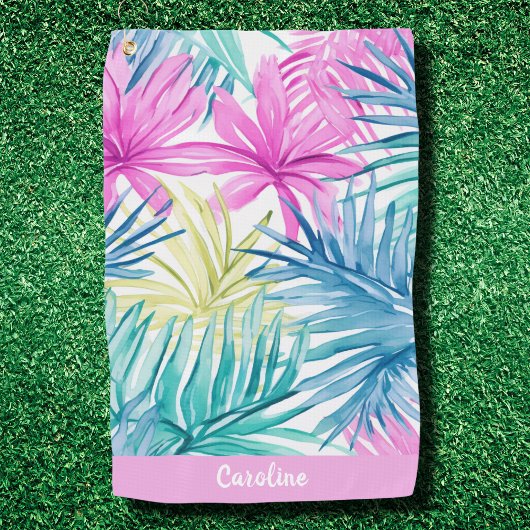 Fun Preppy Monogram Tropical Verlass Pattern Pink Golfhandtuch