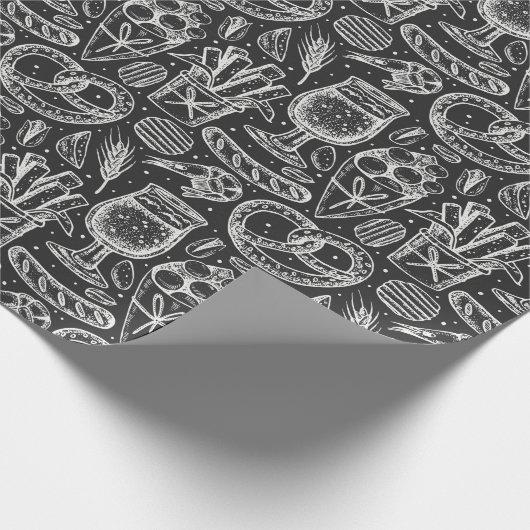 Fun Pretzels, Hühnerflügel und Biermuster Geschenkpapier (Ecke)