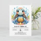 Fun Printable Blue Turtle Boy Birthday Einladung (Stehend Vorderseite)