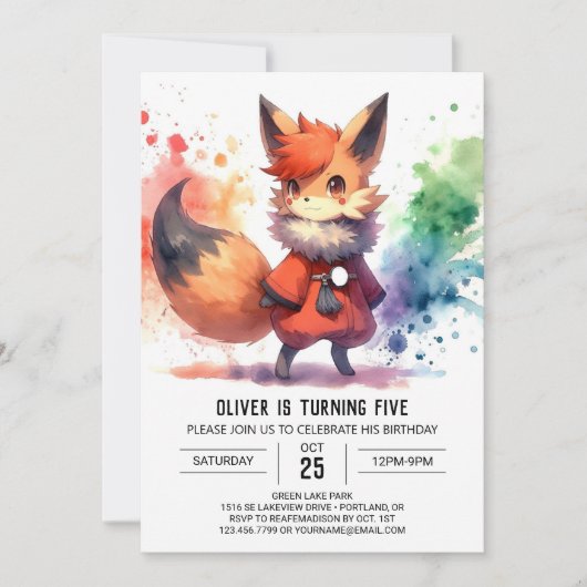 Fun Printable Fox Geburtstag Einladung (Vorderseite)