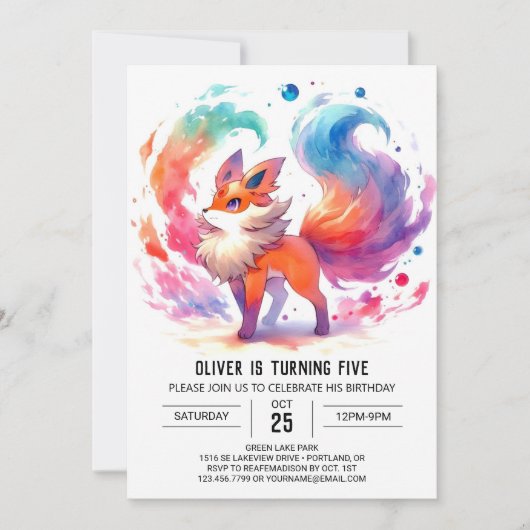 Fun Printable Fox Geburtstag Einladung (Vorderseite)
