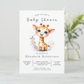 Fun Printable Giraffe Baby Dusche Einladung (Stehend Vorderseite)