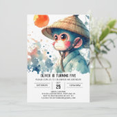 Fun Printable Monkey Birthday Einladung (Stehend Vorderseite)