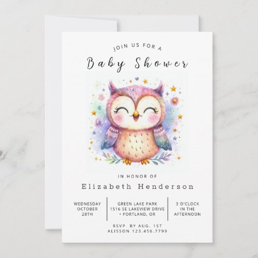 Fun Printable Owl Baby Dusche Einladung (Vorderseite)