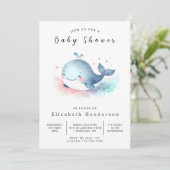 Fun Printable Whale Baby Dusche Einladung (Stehend Vorderseite)