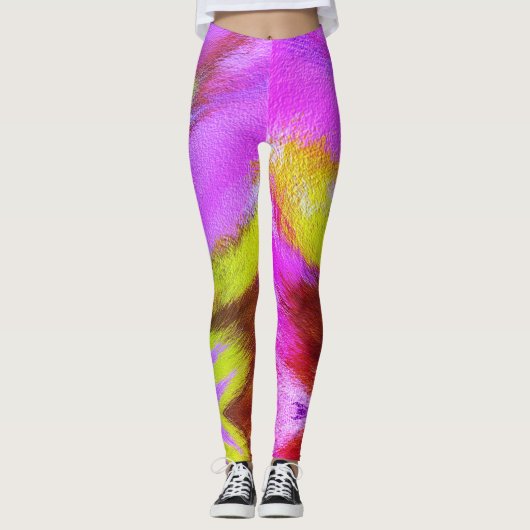 Fun Psychedelic Farbiges Furry Muster Leggings (Vorderseite)