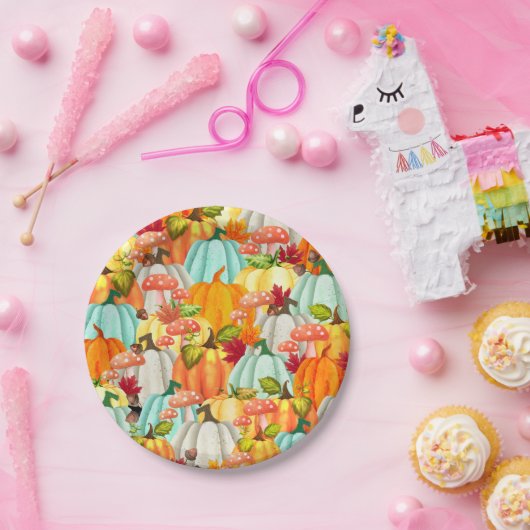 Fun Pumpkins Pilze und Herbstlaub Pappteller (Party)