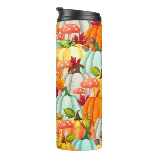Fun Pumpkins Pilze und Herbstlaub Thermosbecher (Nach rechts gedreht)
