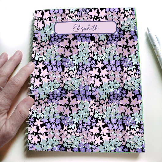 Fun Purple and Pink Flowers Custom Name Notizblock