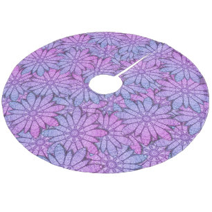 Fun Purple Blumen Fleece Weihnachtsbaumdecke