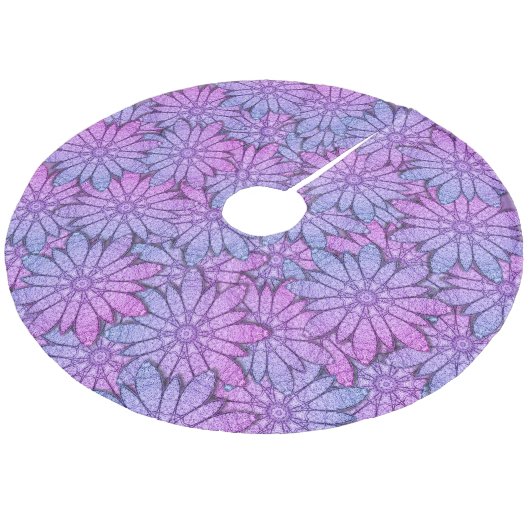 Fun Purple Blumen Fleece Weihnachtsbaumdecke (Schrägansicht)