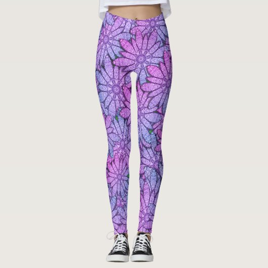 Fun Purple Blumen Leggings (Vorderseite)
