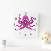 Fun purple octopi quadratische wanduhr (Zuhause)