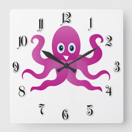 Fun purple octopi quadratische wanduhr (Vorderseite)