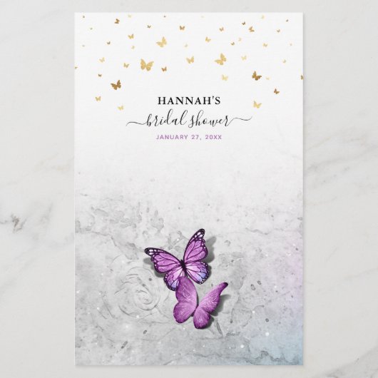 Fun Purple Watercolor Butterfly Bridal Shower Game (Rückseite)