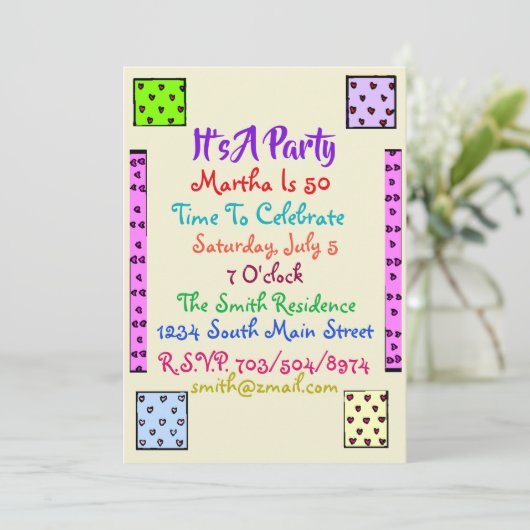 Fun Quilt Geburtstagsparty Einladung (Stehend Vorderseite)