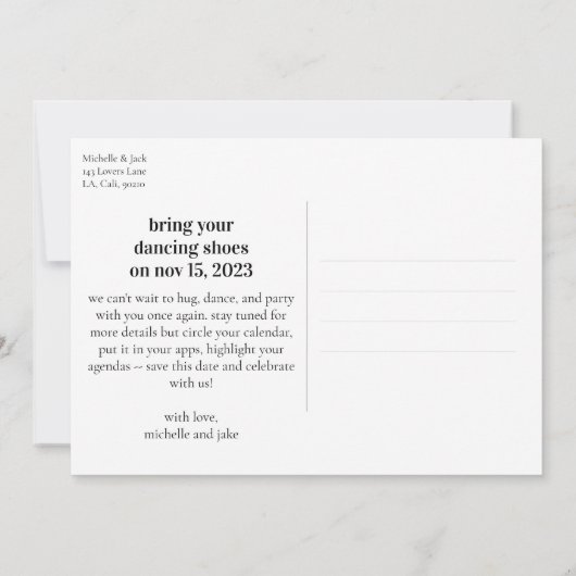 Fun Quirky Design Save the Date Hochzeitsaktualisi Einladung (Rückseite)