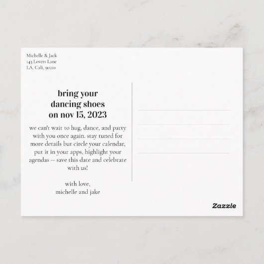 Fun Quirky Design Save the Date Hochzeitsaktualisi Postkarte (Rückseite)