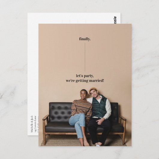 Fun Quirky Design Save the Date Hochzeitsaktualisi Postkarte (Vorne/Hinten)