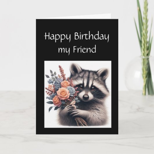 Fun Raccoon Friend Geburtstags-Blume Karte (Vorderseite)
