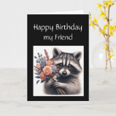 Fun Raccoon Friend Geburtstags-Blume Karte (Gelbe Blume)