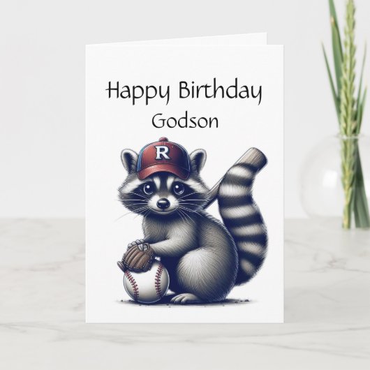 Fun Raccoon Godson Baseball Birthday Animal Karte (Vorderseite)