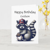Fun Raccoon Godson Baseball Birthday Animal Karte (Gelbe Blume)
